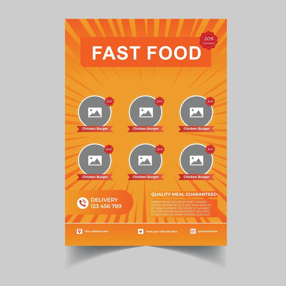 professionele menusjabloon voor voedselmenu's, in a4-formaat. flyer, banner en lay-outontwerp. voedselconcept. café- en restaurantmenu, junkfood. pizza, burger, frites, frisdrank, flyerontwerp vector