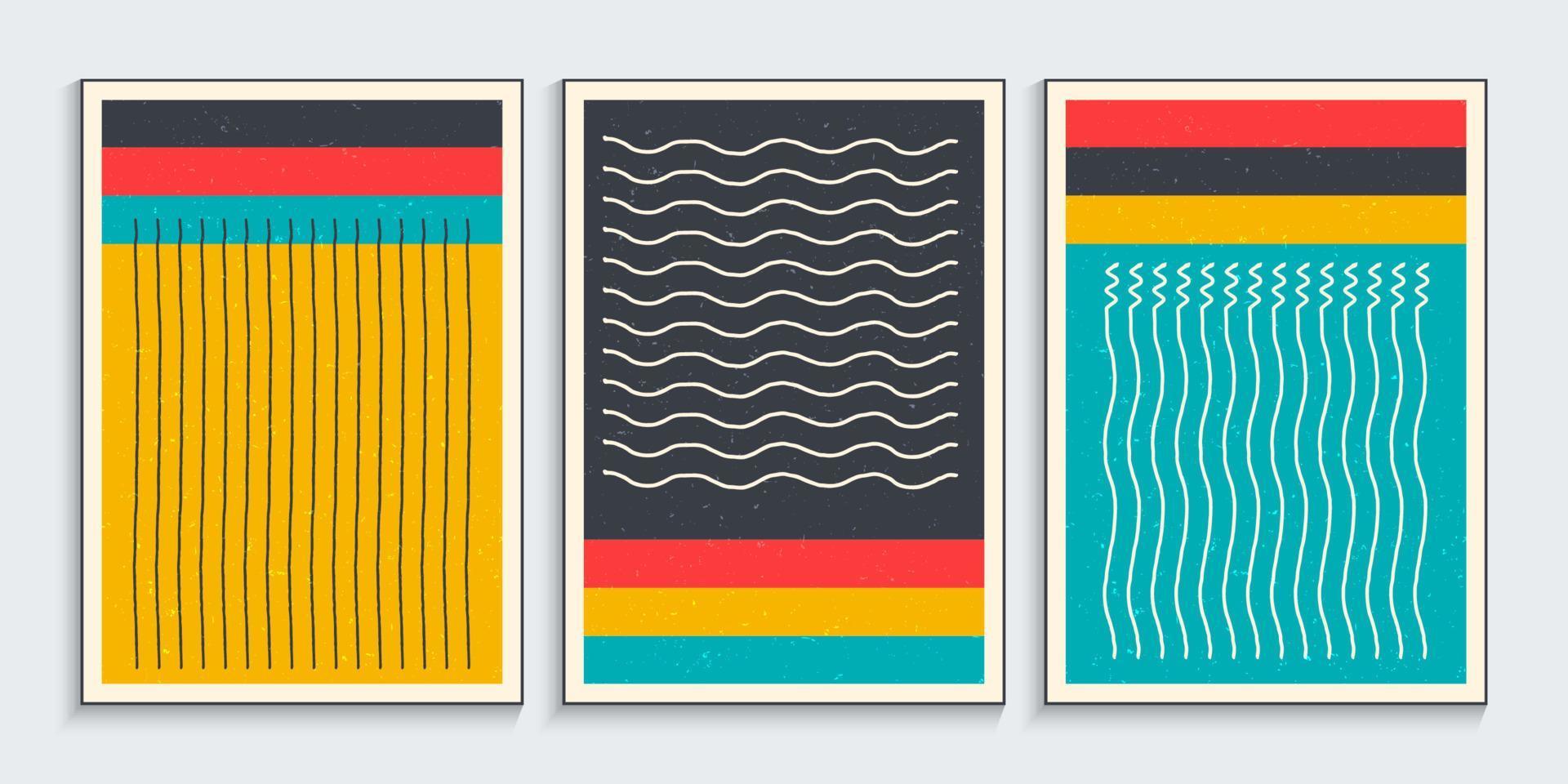 wall art posters met primitieve golvende lijnen in vintage kleuren vector