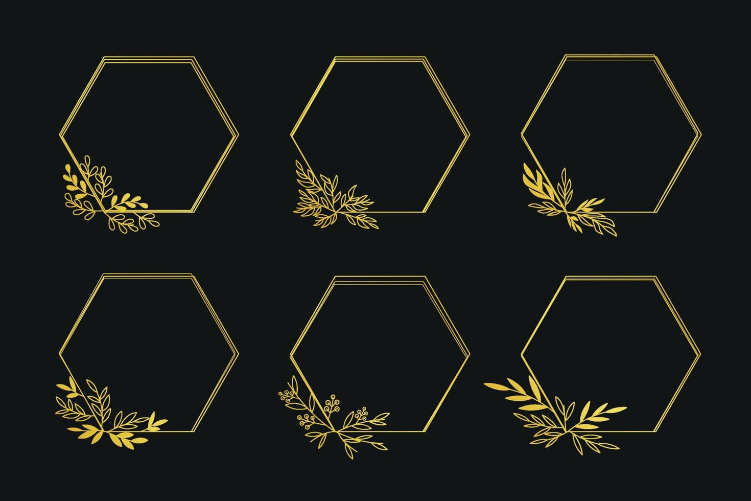 set van gouden bloemen frame. luxe zeshoek frame grens bloemen ornament voor achtergrond, bruiloft uitnodiging, Bedankkaart, logo, wenskaart. vector