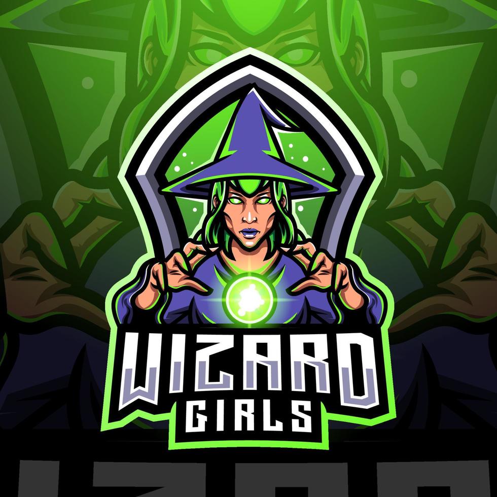 wizard meisjes esport mascotte logo ontwerp vector