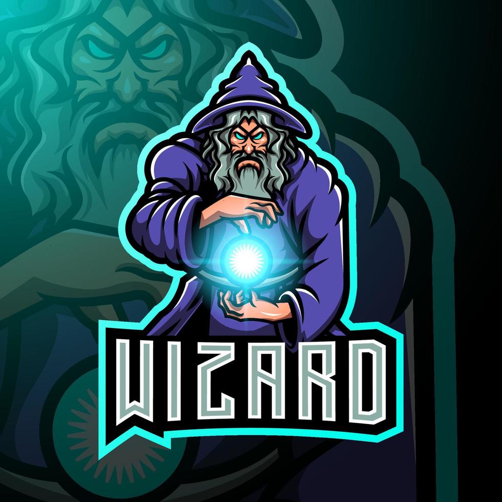 wizard esport mascotte logo ontwerp vector