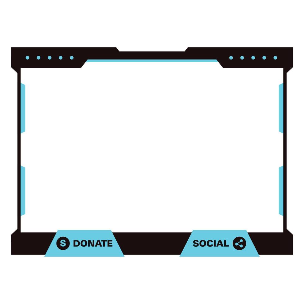 stijlvol live streaming overlay-frame. gameschermoverlay voor live gamestreamers. donkere zwarte kleur overlay frame. live streaming overlay met donkerzwarte kleurtint en cyaan kleurdonatieknoppen. vector