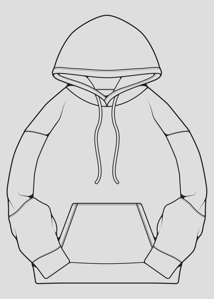 hoodie oversized omtrek tekening vector, hoodie oversized in een schets stijl, trainers sjabloon omtrek, vector illustratie