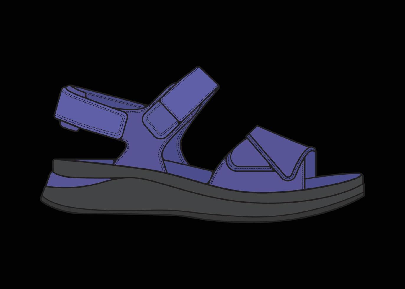 riem sandalen veelkleurige tekening vector, riem sandalen in een veelkleurige stijl, vector illustratie. met zwarte achtergrond