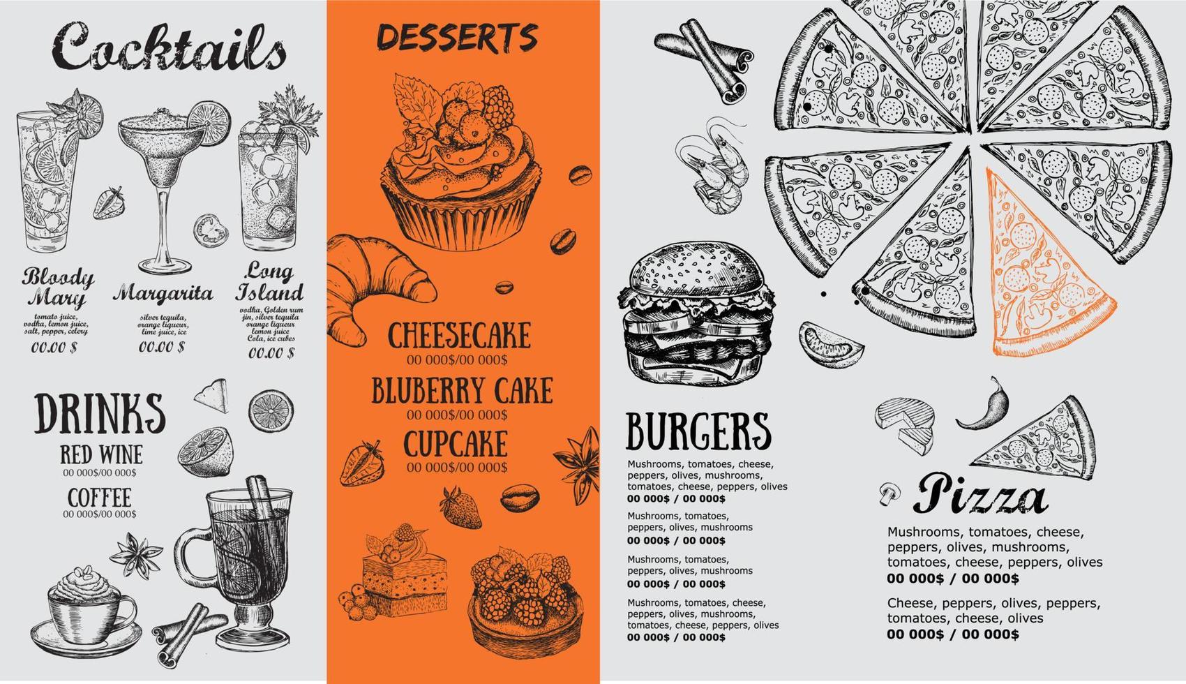 restaurant café menu, sjabloonontwerp. voedsel folder. vector