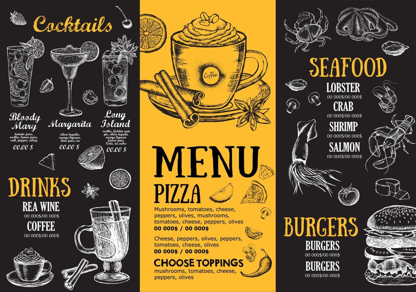 restaurant café menu, sjabloonontwerp. voedsel folder. vector