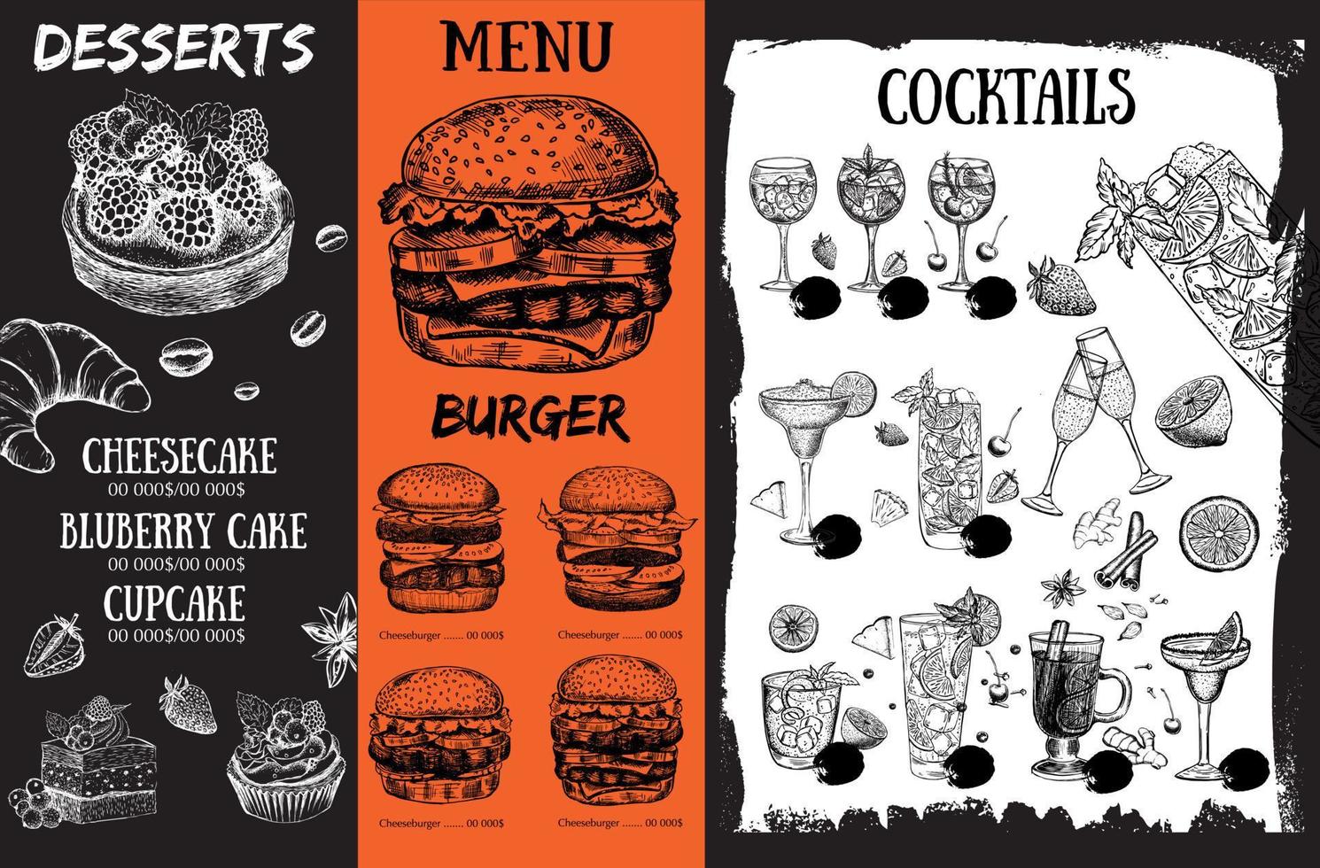 restaurant café menu, sjabloonontwerp. voedsel folder. vector