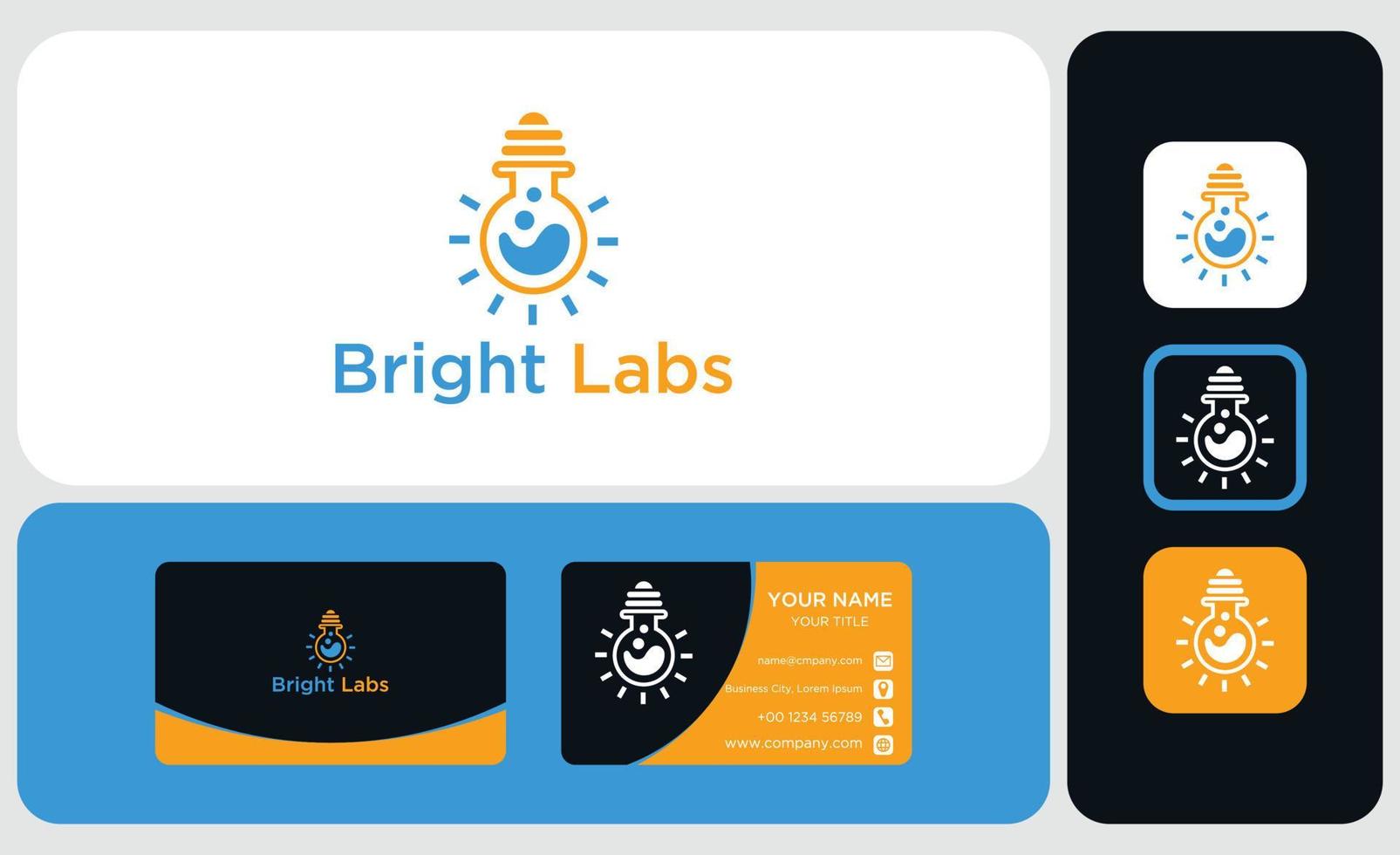 creatief lab-logo met flessenlab en gloeilamp vectorontwerpsjabloon vector