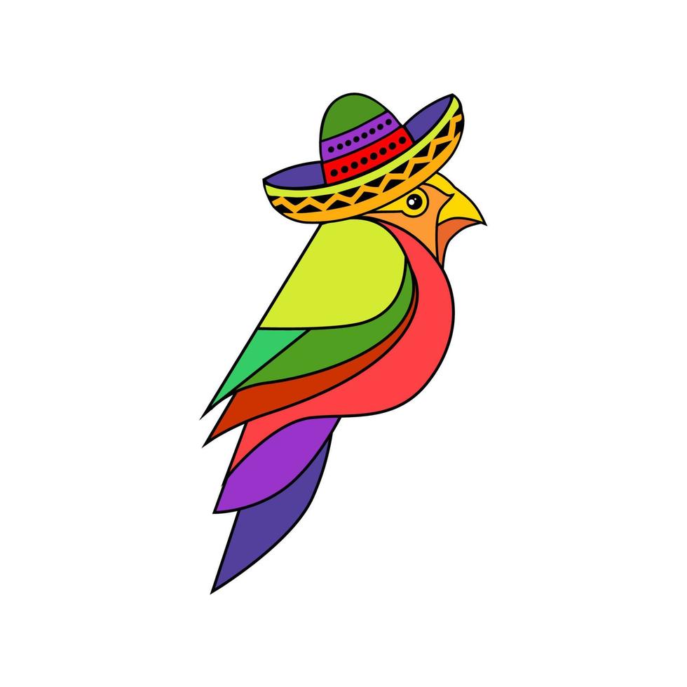 schattige cartoon regenboog vogel met Mexicaanse hoed, een vogel geïsoleerd op een witte achtergrond vector