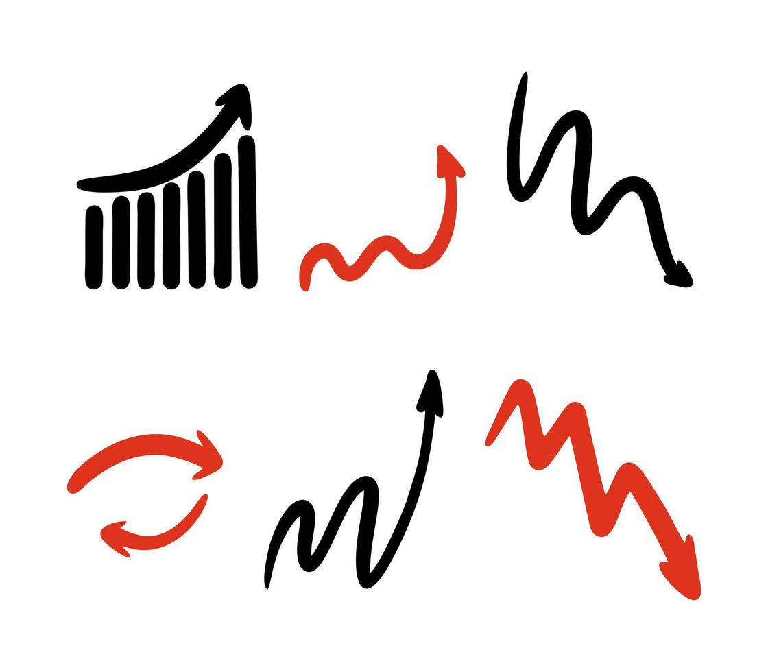 effectenmarkt beleggen futures-aandelen grafieken van groei en daling op een witte achtergrond. vectorillustratie van een doodle. vector