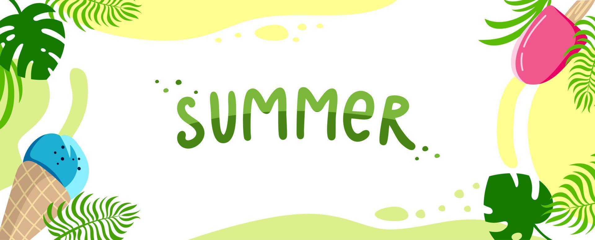 zomer achtergrond website header kleurrijke horizontale briefkaart banner vakantie concept inscriptie hallo zomer vectorillustratie in vlakke stijl vector