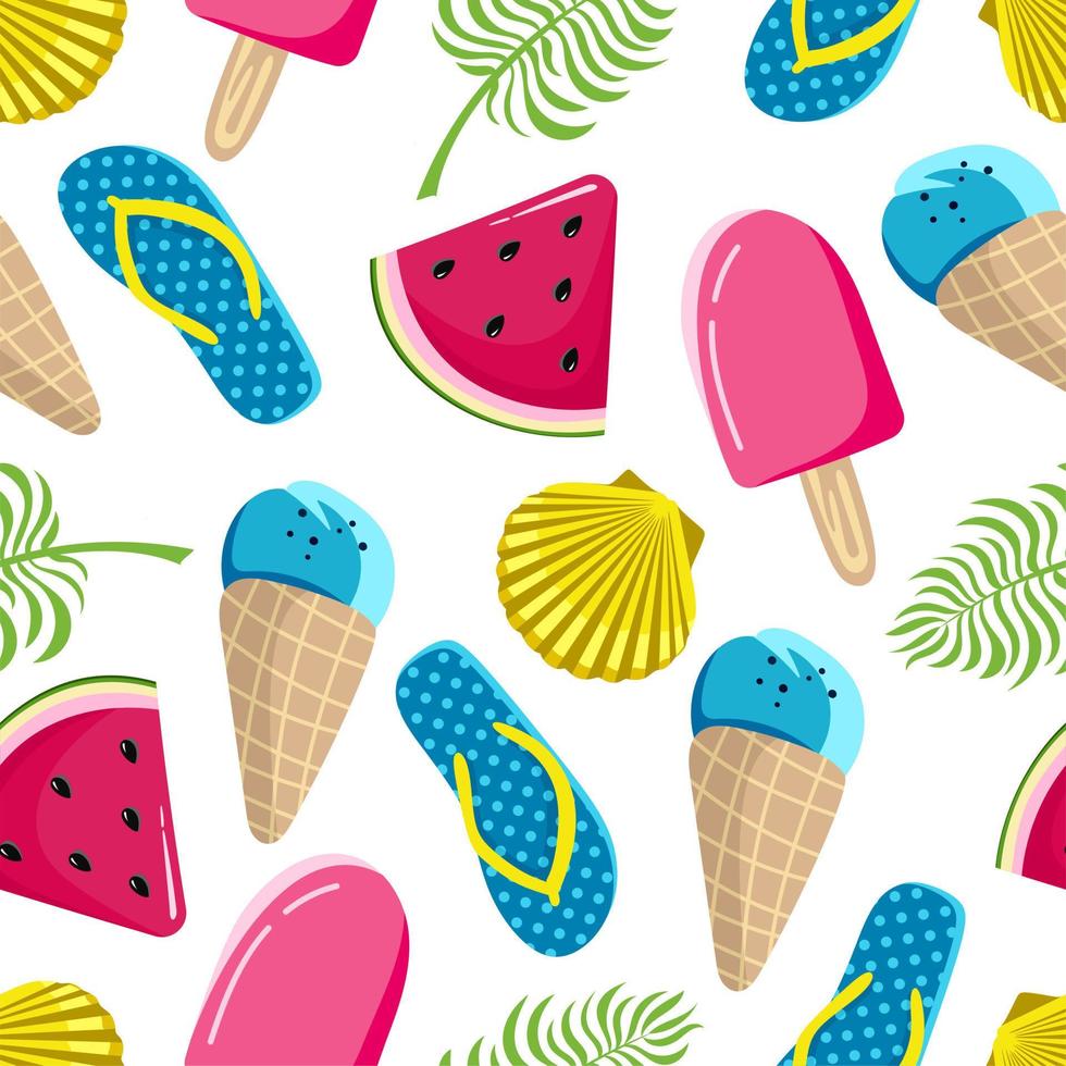 naadloos zomerpatroon met watermeloenroomijs op een witte vectorillustratie als achtergrond in een vlakke stijl vector