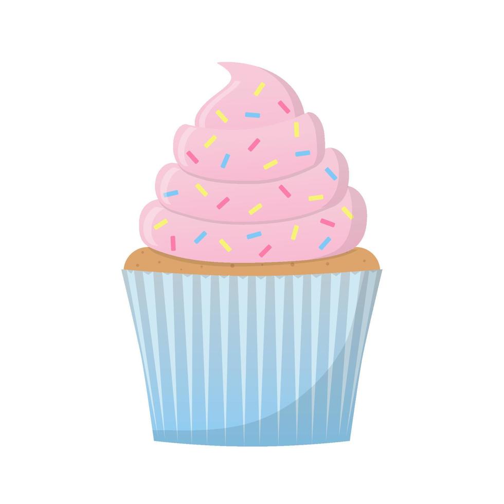 cupcake met roze room en decoratieve hagelslag. kleur vectorillustratie in cartoon vlakke stijl. geïsoleerd op een witte achtergrond. vector