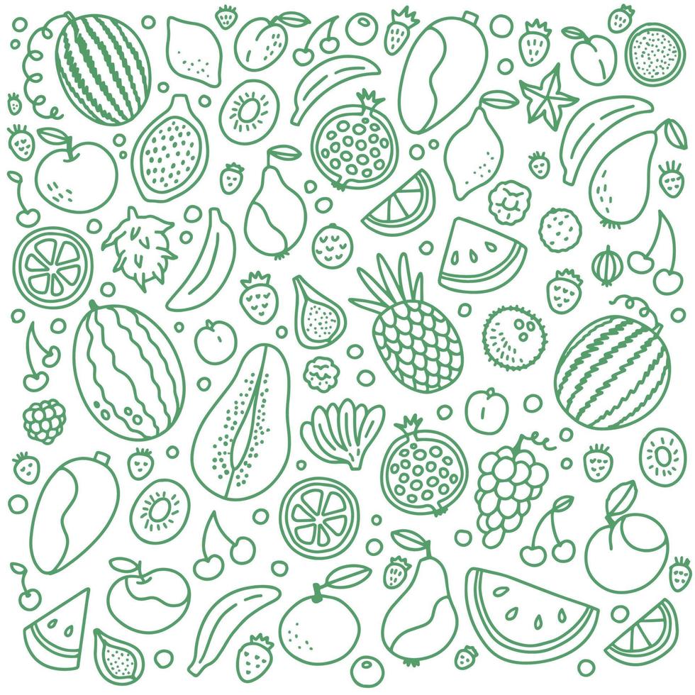 doodle groene vruchten en bessen instellen vectorillustratie vector