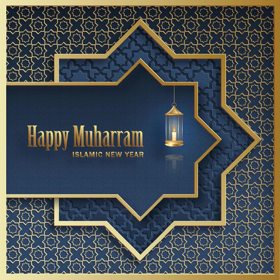 gelukkig muharram, het islamitische nieuwe jaar, nieuw hijri-jaarontwerp met gouden patroon op papierkleurachtergrond vector