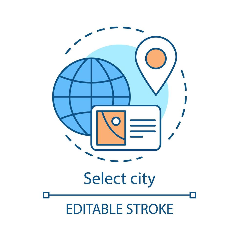 selecteer stadsconcept icoon. earth globe idee dunne lijn illustratie. online kaart-app. reisbestemming. toeristische route. reis, reis, reisplanning. vector geïsoleerde overzichtstekening. bewerkbare streek