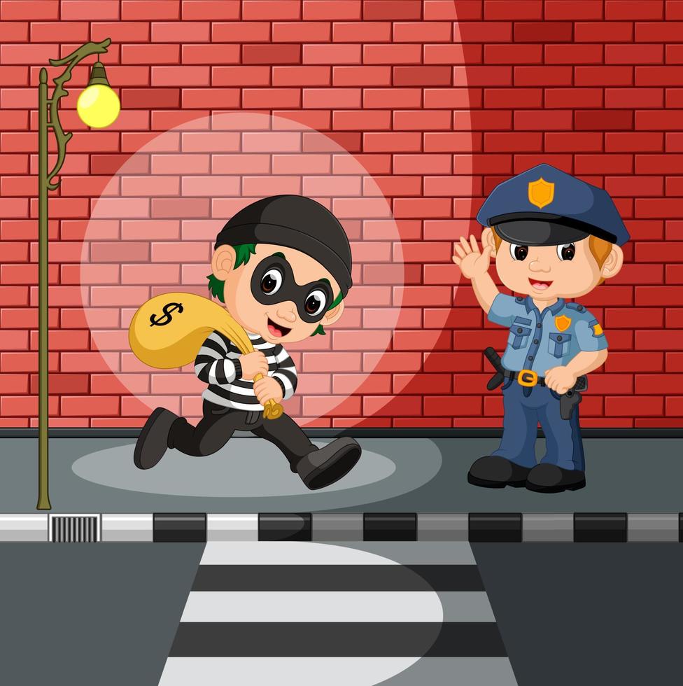 dief en politie cartoon vector