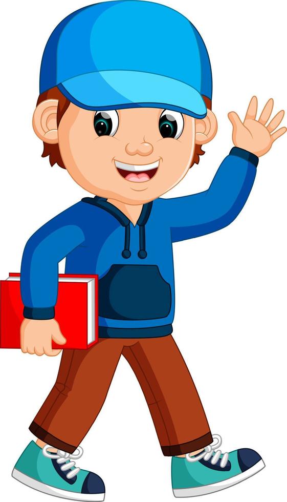 kinderen jongen dragen boek cartoon vector