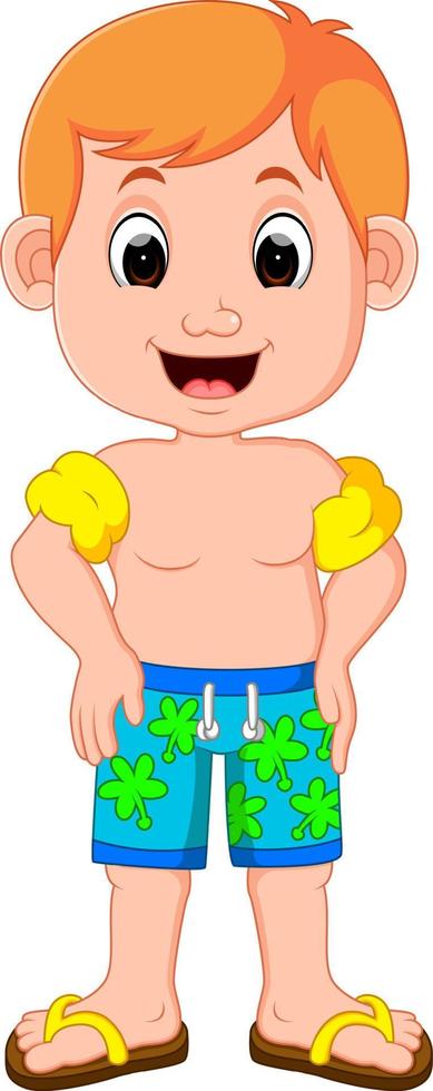 jongen zwemmen met opblaasbare armbanden cartoon vector