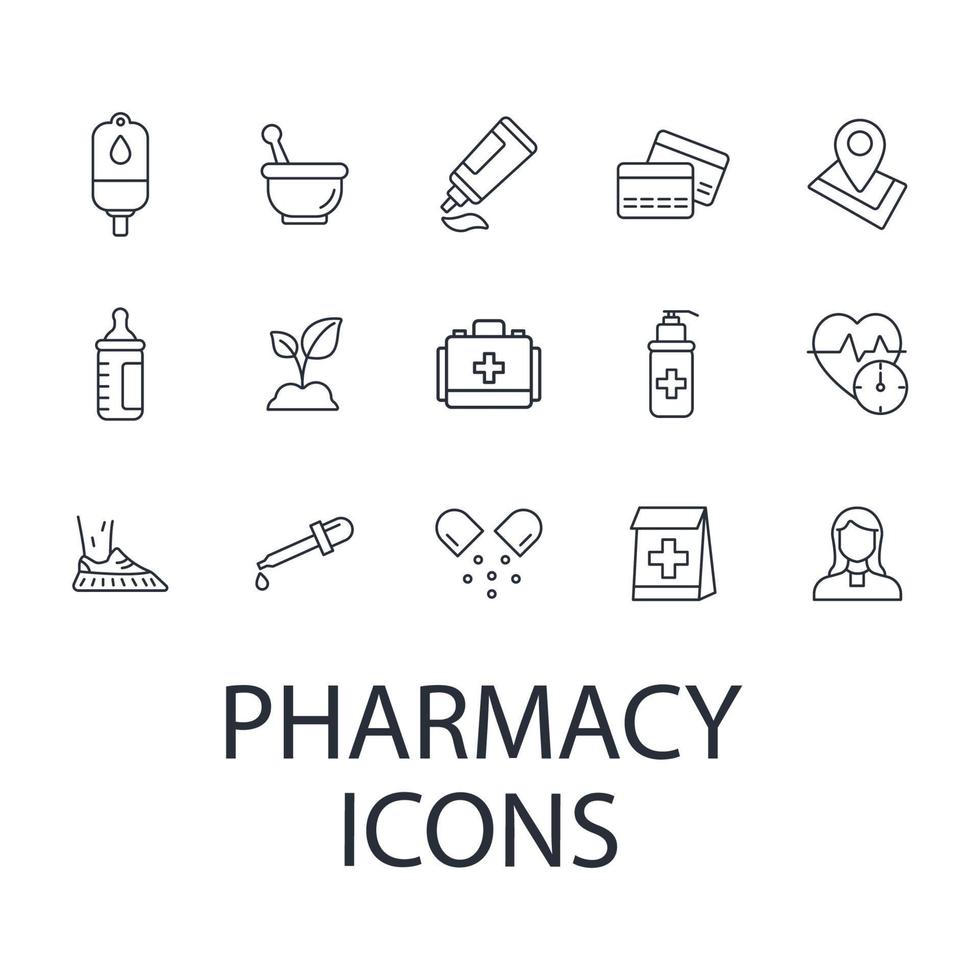 apotheek pictogrammen instellen. apotheek pack symbool vector-elementen voor infographic web vector