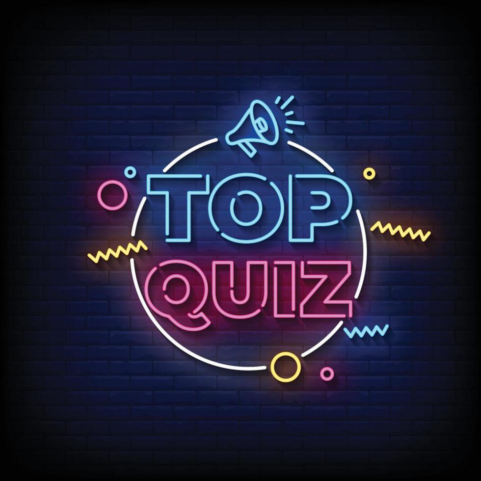 top quiz neon bord op bakstenen muur achtergrond vector