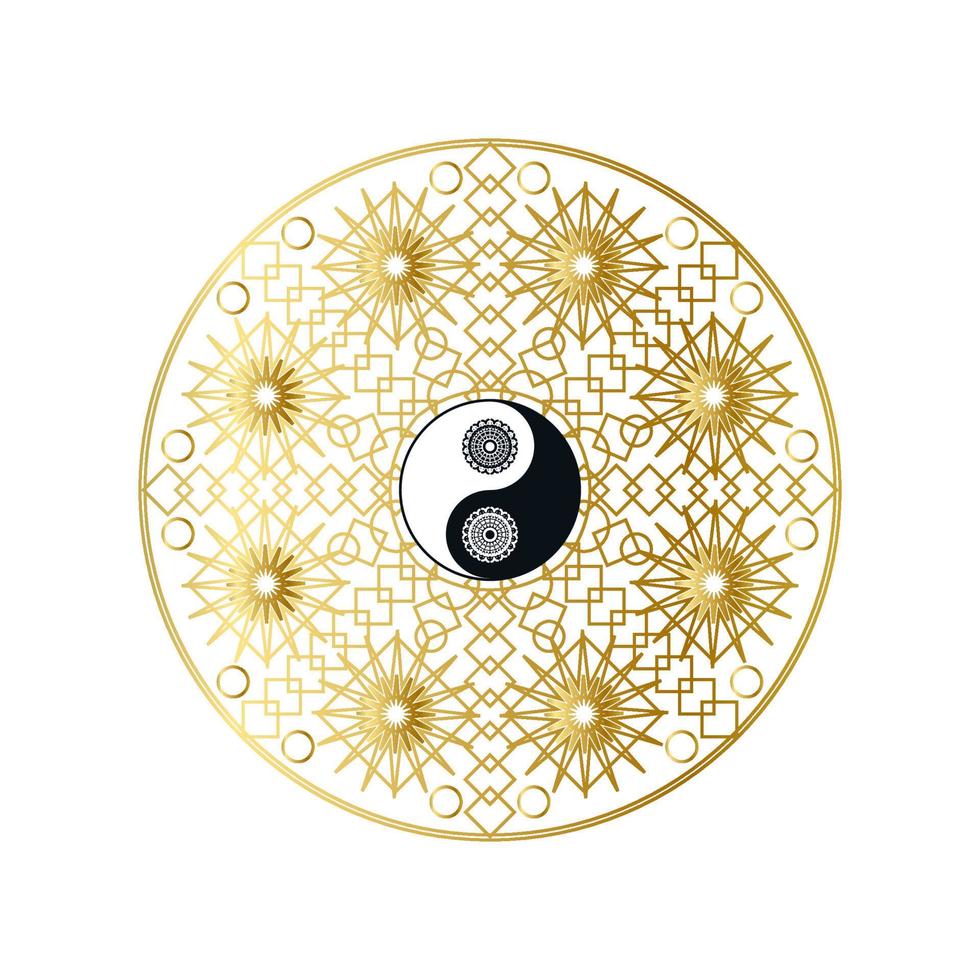 glanzende gouden mandala met yin yang teken geïsoleerd vector