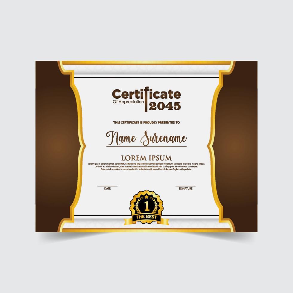 certificaat sjabloonontwerp. certificaat van prestatie met een gouden badge vector