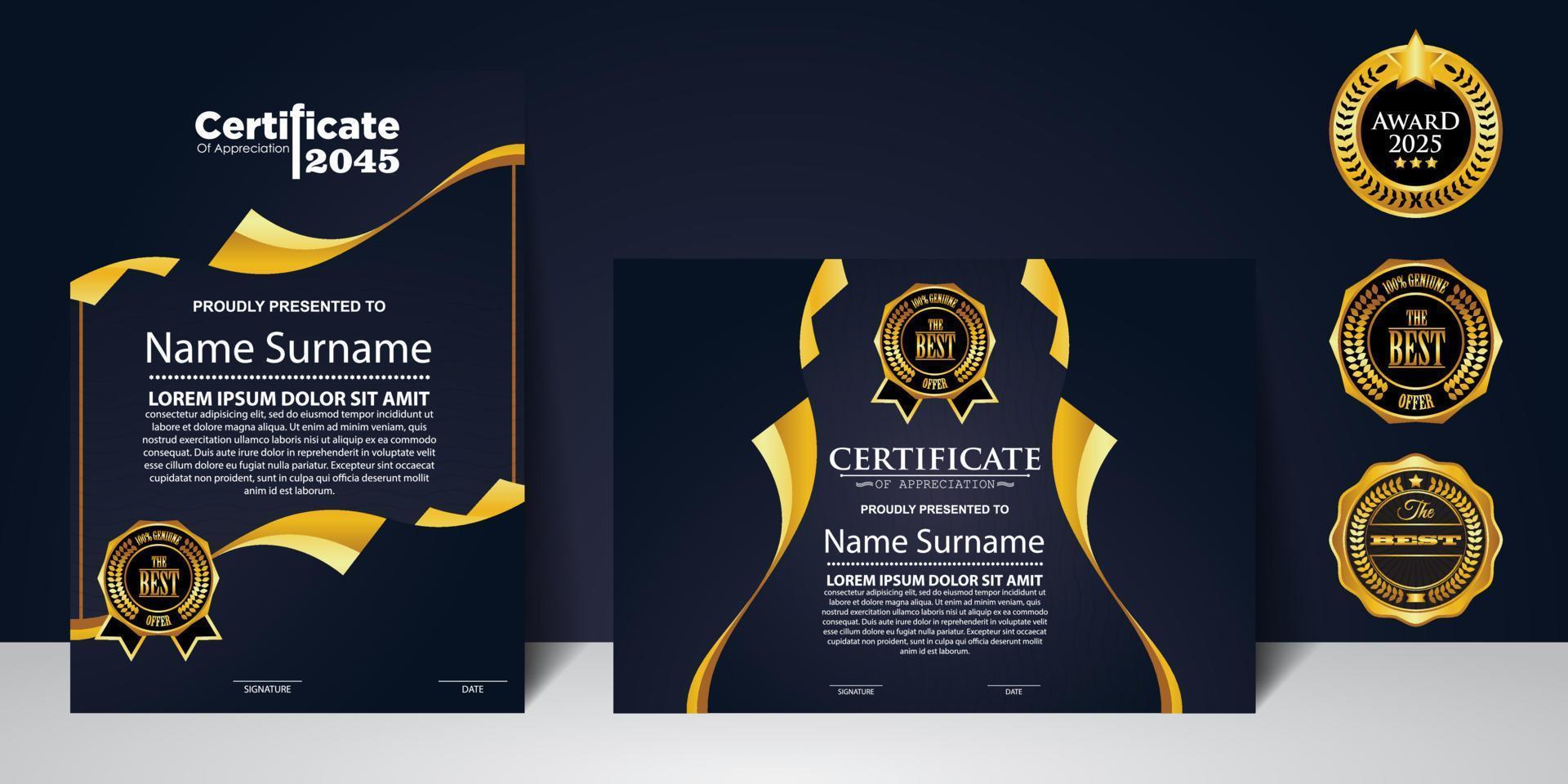 modern ontwerpcertificaat lay-outconcept. eenvoudig elegant en luxueus elegant modern ontwerp diploma achtergrond vector award certificaatsjabloon