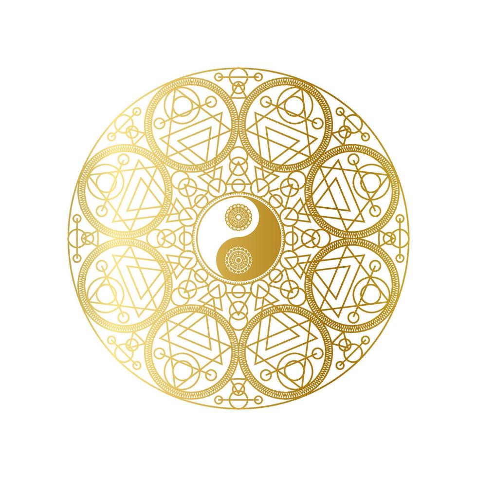 glanzende gouden mandala met yin yang teken geïsoleerd vector