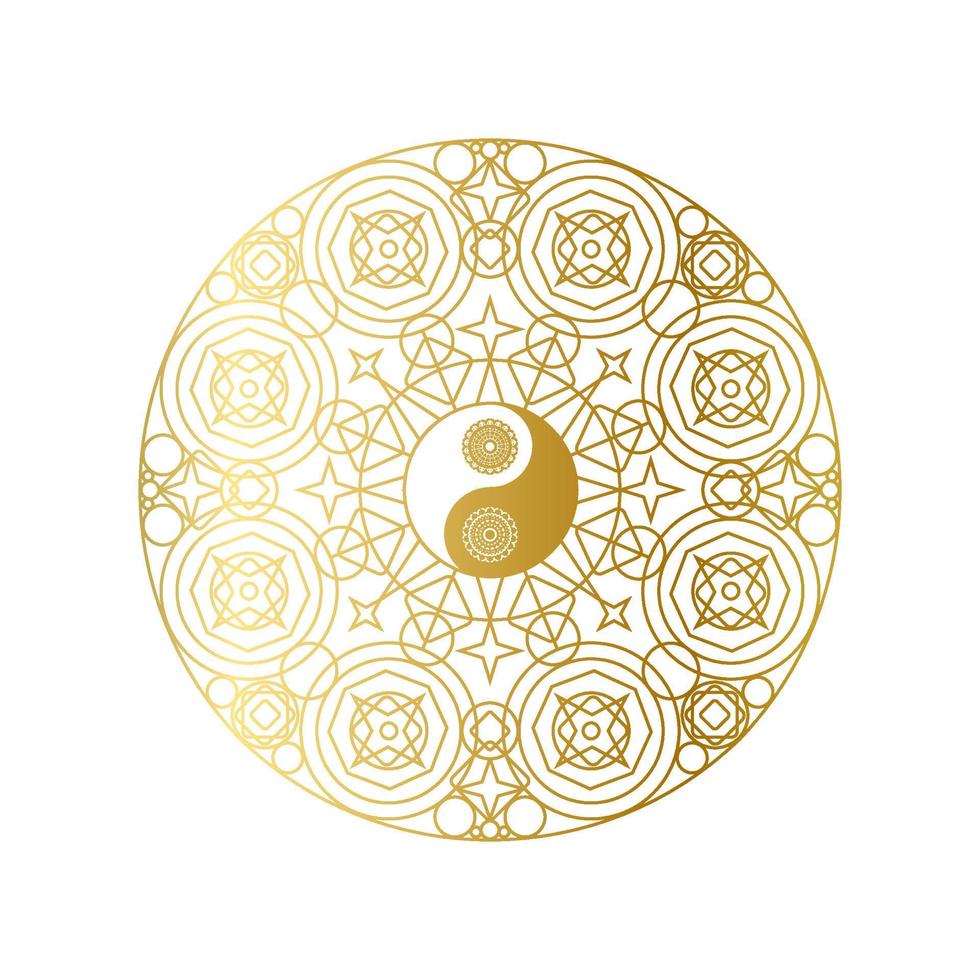 glanzende gouden mandala met yin yang teken geïsoleerd vector