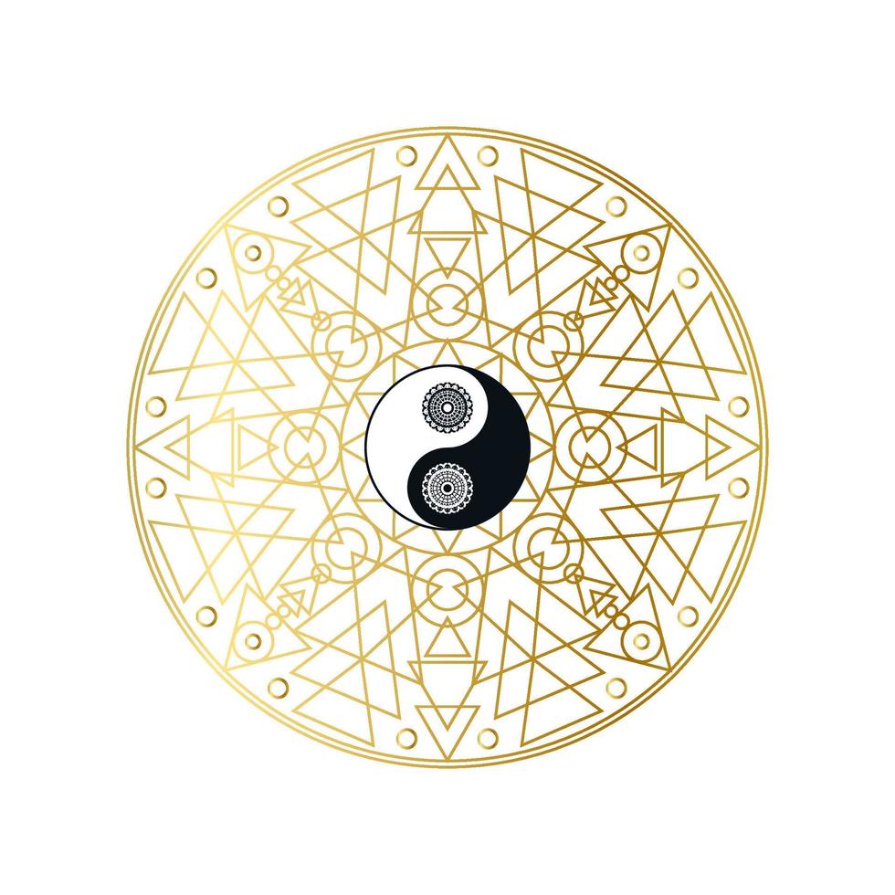 glanzende gouden mandala met yin yang teken geïsoleerd vector