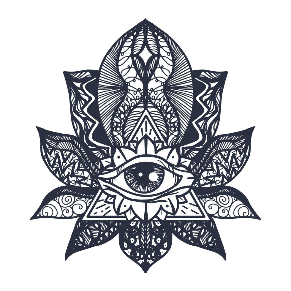 oog op lotus tattoo vector