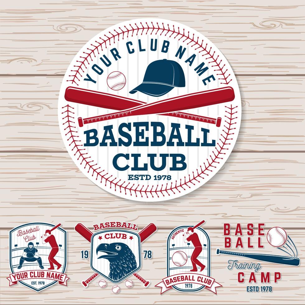 set van honkbal of softbal club badge. vector. concept voor shirt of logo, print, patch, stempel. vintage typografieontwerp met honkbalknuppels, slagman die bal en bal voor honkbalsilhouet raakt. vector