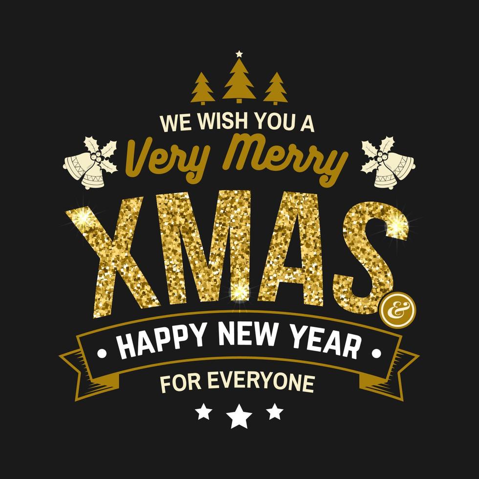 we wensen je een heel vrolijk kerstfeest en een gelukkig nieuwjaar stempel, sticker set met hulst, bes, kerstboom, bel. vector. vintage typografisch ontwerp voor Kerstmis, Nieuwjaar embleem in retro stijl. vector
