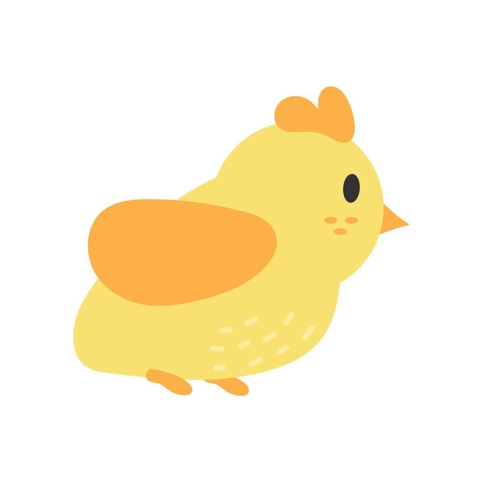 leuke cartoonkip. grappige gele kip in de hand getekende eenvoudige stijl, vector