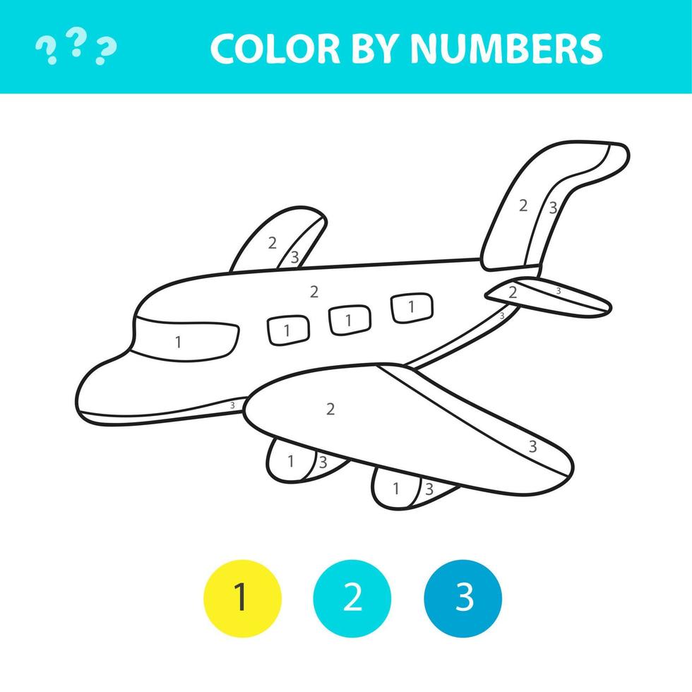 kleuren op nummer schattig vector vliegtuig. educatief spel voor kinderen