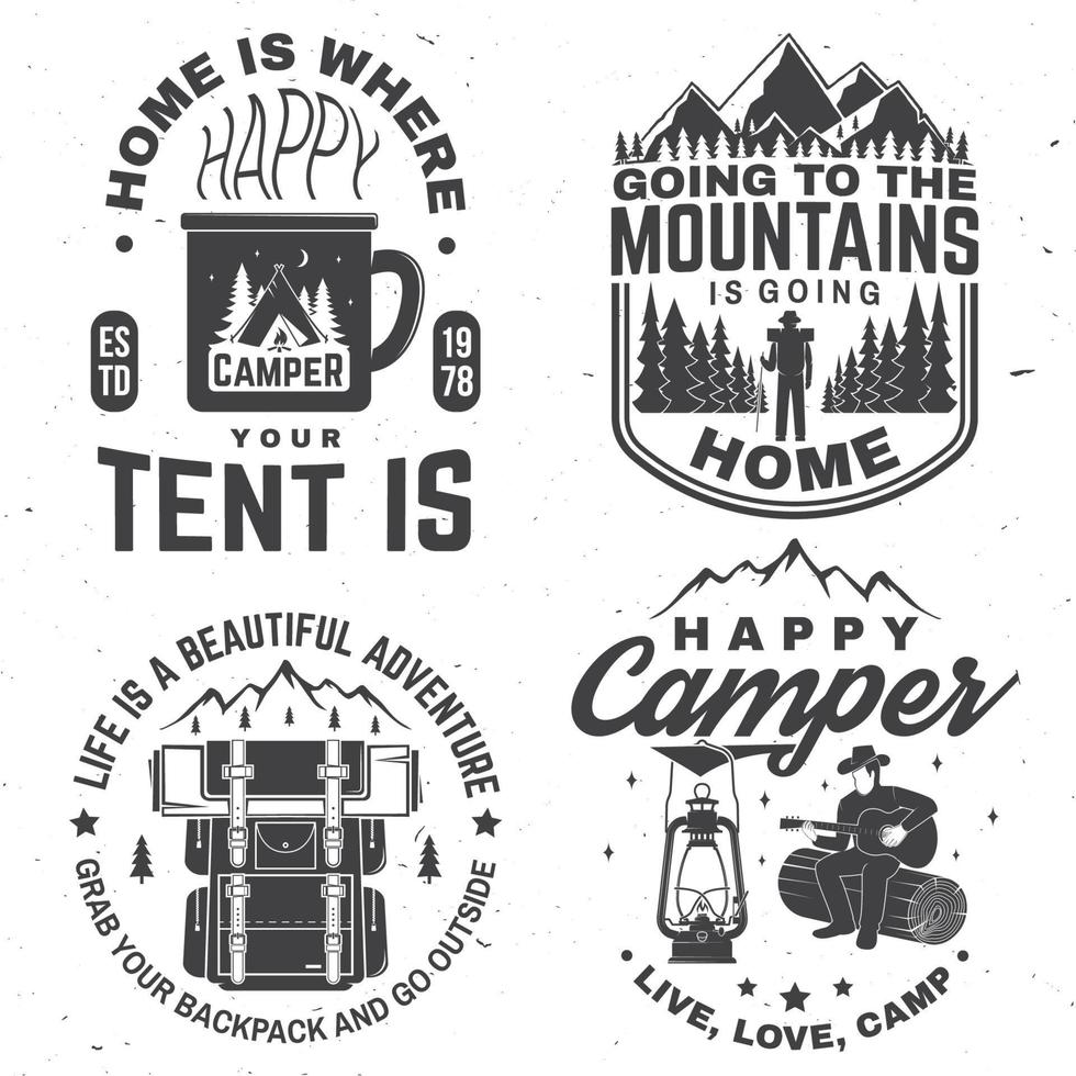 set van happy camper outdoor avontuur symbool. vector. concept voor shirt of logo, print, stempel of tee. vector