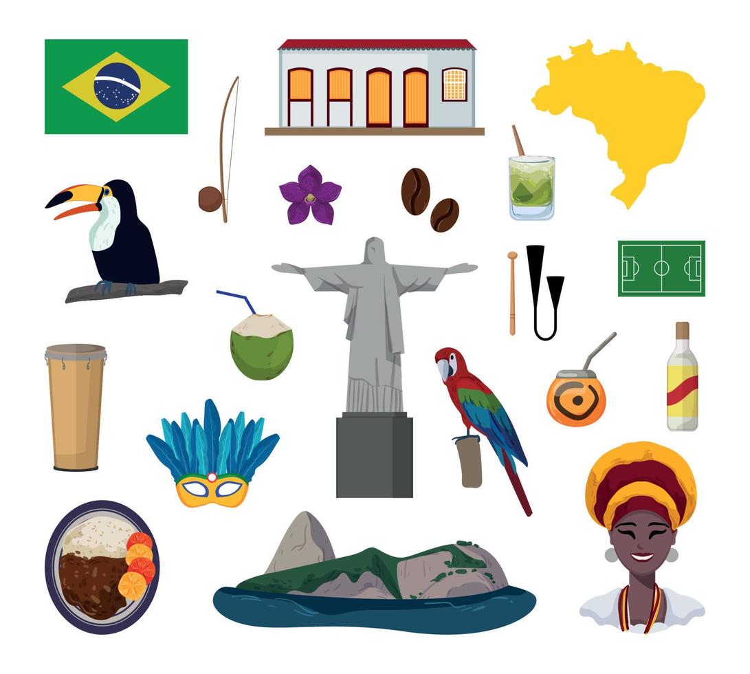 set van Braziliaanse associatieve illustraties vector