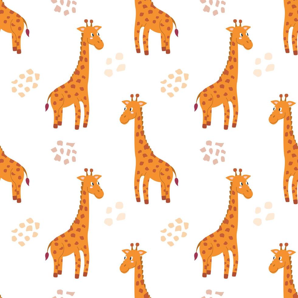 vector naadloze patroon met giraffe op witte achtergrond. decor voor kinderposters, ansichtkaarten, kleding en interieurdecoratie