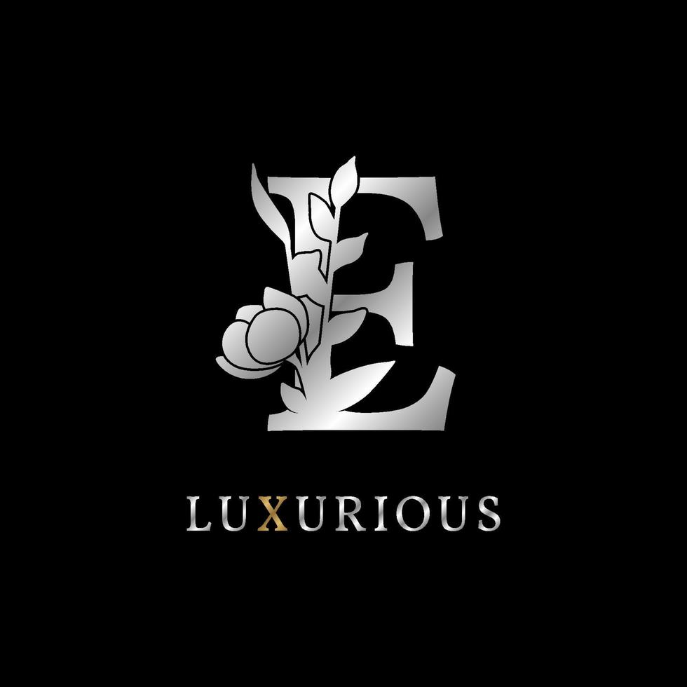 letter e bloemblaadjes decoratie voor bruiloft, schoonheidsverzorging logo, personal branding identiteit, visagist of een ander koninklijk merk en bedrijf. luxe goud en zilver kleurstaal in dummy tekst vector