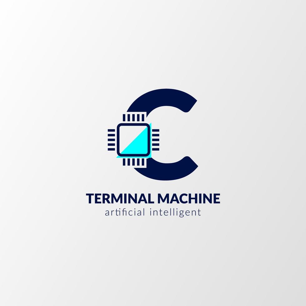 letter c circuit-logo. terminalmachine voor technologie, gadget, kunstmatige intelligent vector