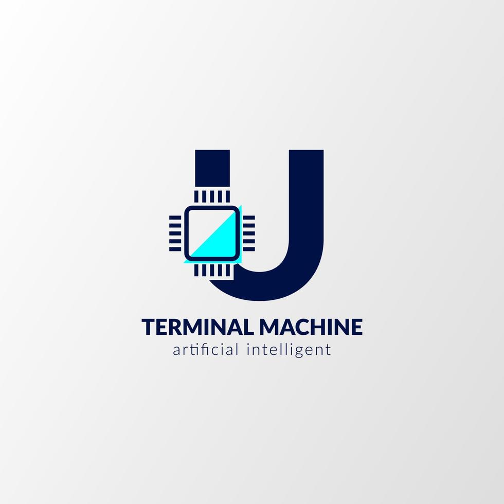 letter u circuit-logo. terminalmachine voor technologie, gadget, kunstmatige intelligent vector