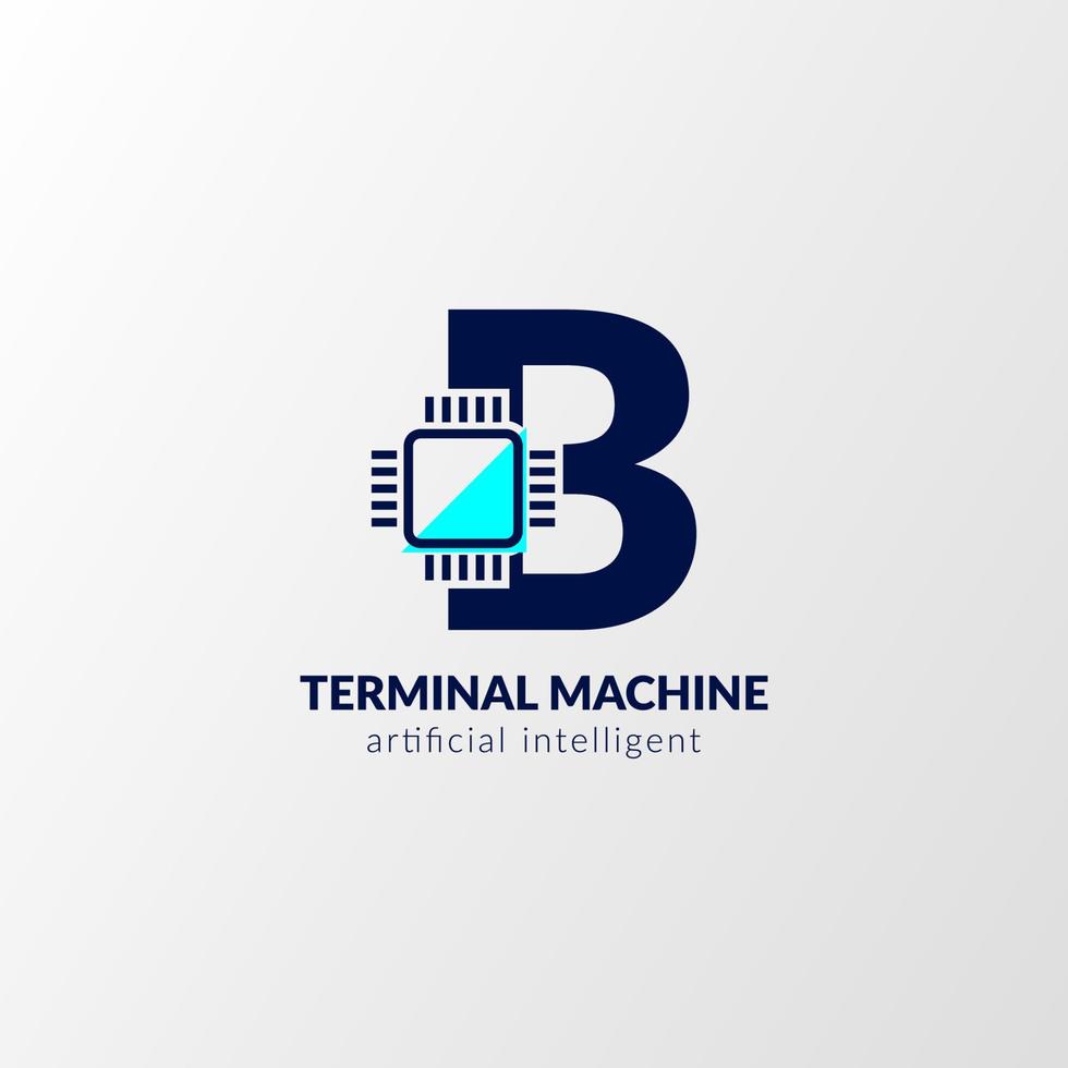 letter b circuit-logo. terminalmachine voor technologie, gadget, kunstmatige intelligent vector