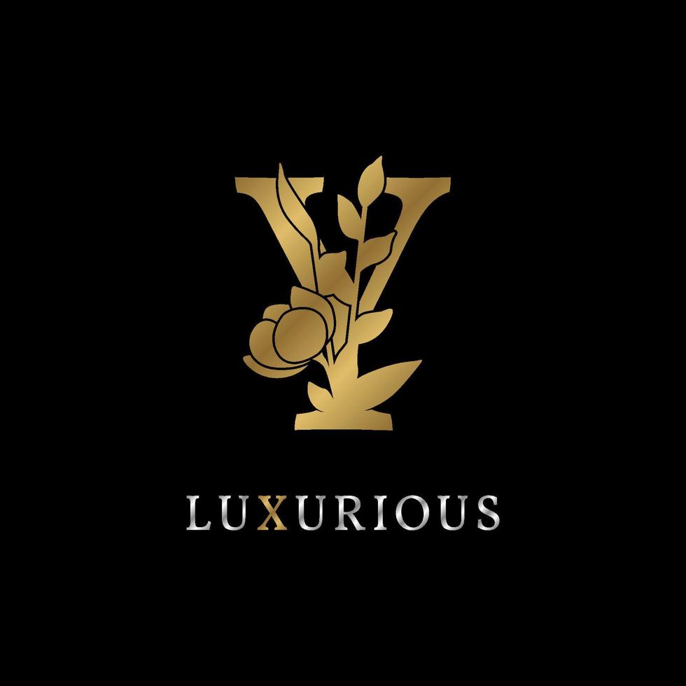 letter y bloemblaadjes decoratie voor bruiloft, schoonheidsverzorging logo, personal branding identiteit, visagist of een ander koninklijk merk en bedrijf. luxe goud en zilver kleurstaal in dummy tekst vector