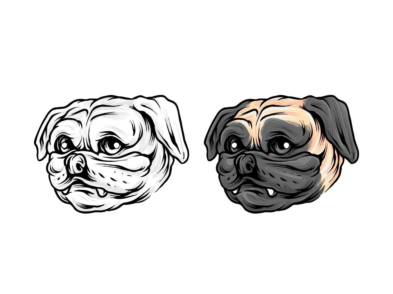 pug dog hoofd illustratie premium vector