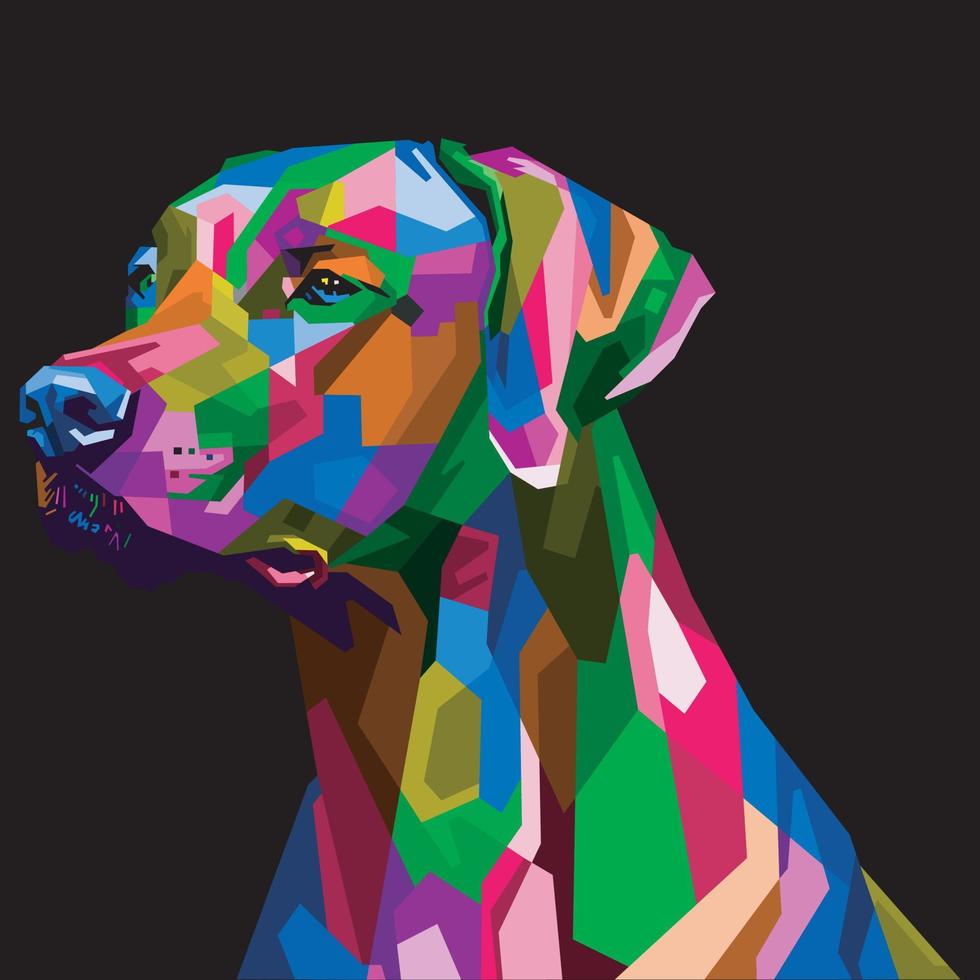 kleurrijk hondenhoofd met koele geïsoleerde pop-artstijl backround. wpap-stijl vector
