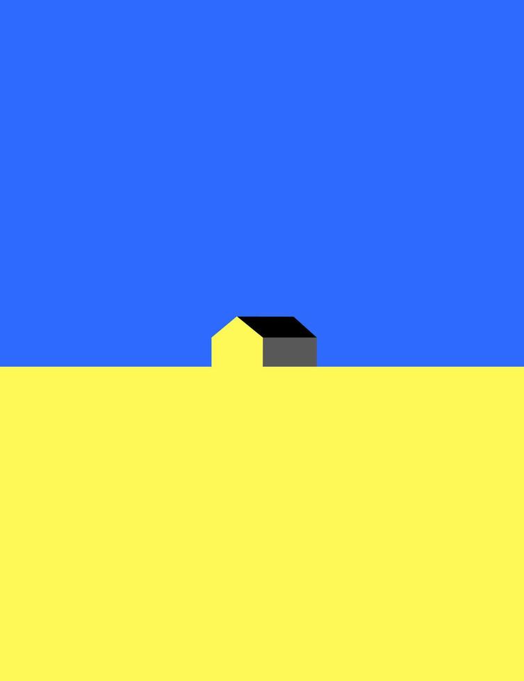 eenvoudige illustratie van een huis op een blauwe en gele achtergrond zoals de vlag van Oekraïne, abstracte illustratie vector