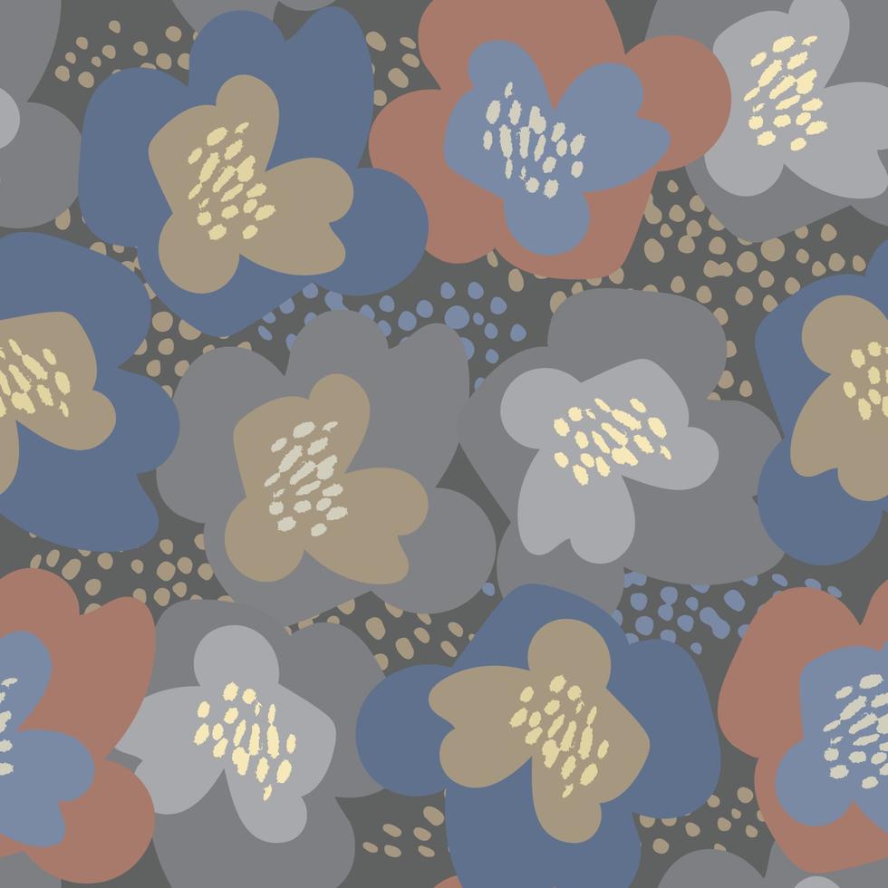 naadloze doodle bloemen en stippen patroon achtergrond, wenskaart of stof vector