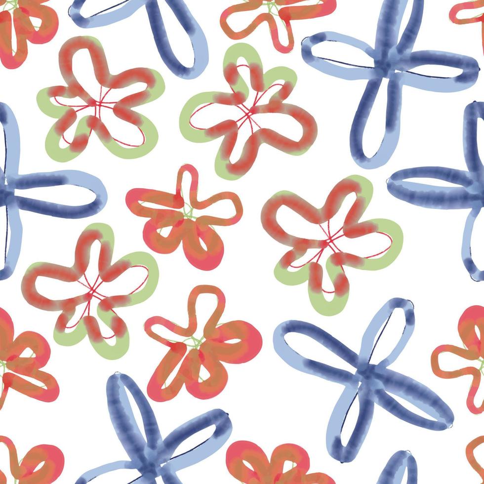 naadloze doodle handgetekende multi kleur inkt bloemen patroon achtergrond, wenskaart of stof vector