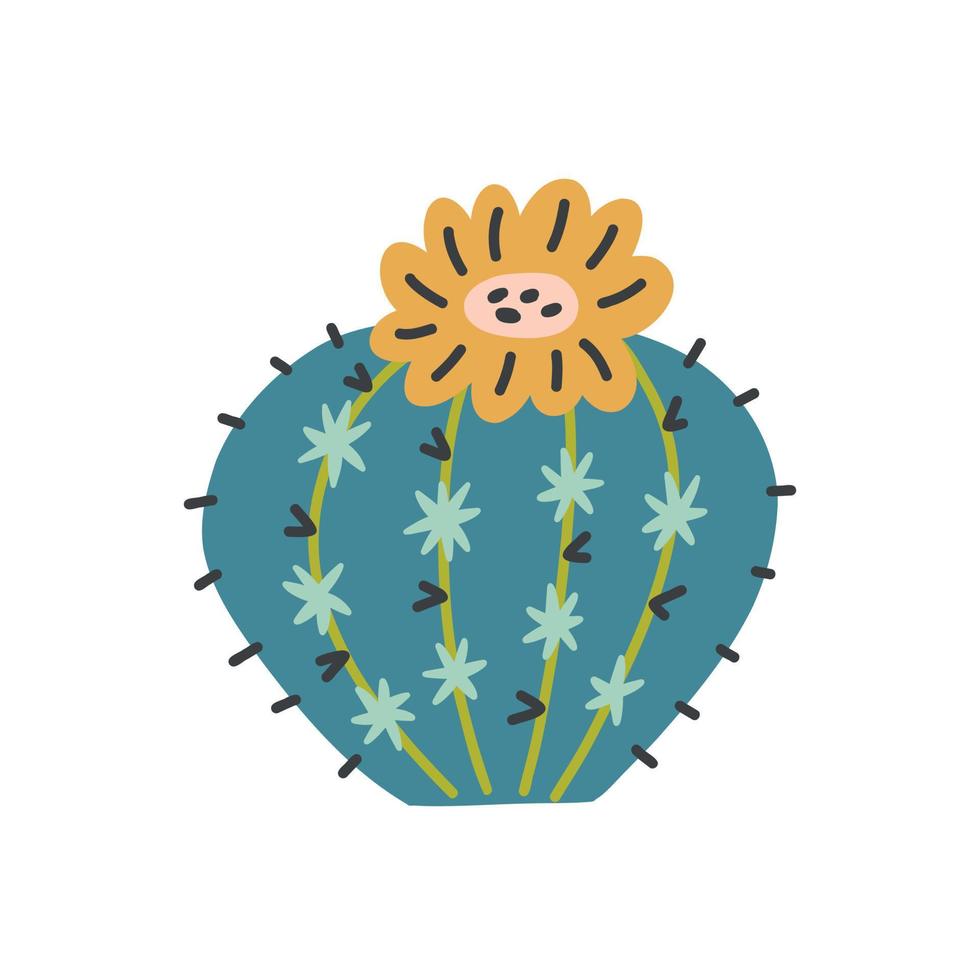 blauwe stekelige ronde cactus met gele bloem vector